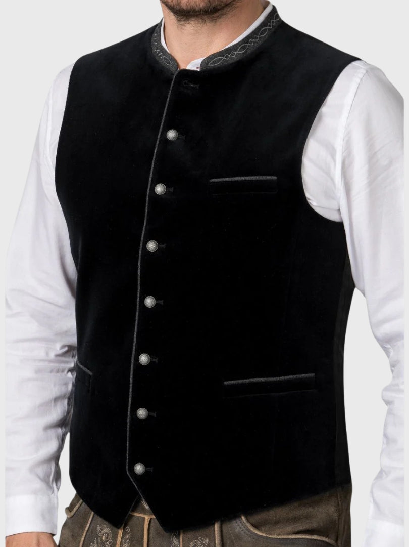 Black Velvet and Grey Collar Trachten Vest