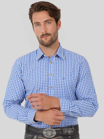 Mens Blue Checkered Bavarian Oktoberfest Shirt