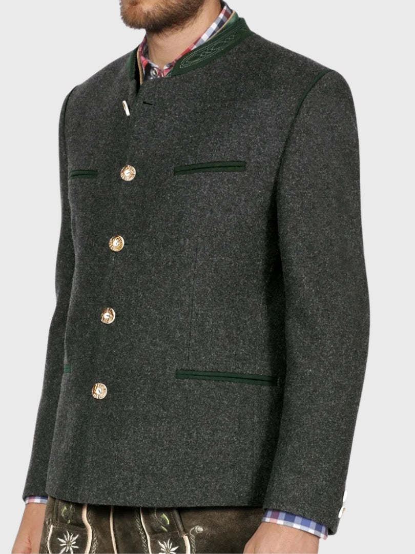Men’s Grey Wool Oktoberfest Jacket with Trim