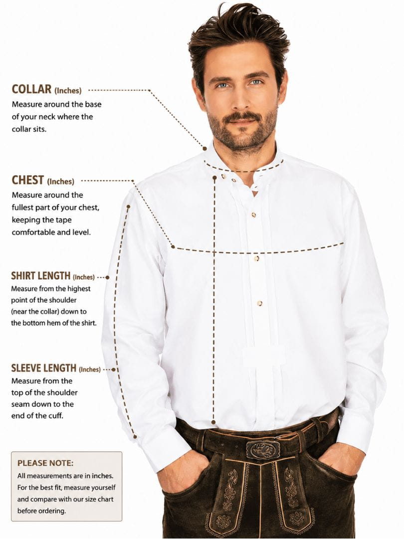 White Bavarian Shirt with Red Tipped Collar