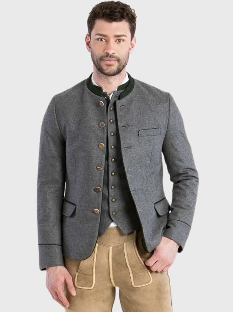 Mens Traditional Bavarian Wool Jacket in Grey
