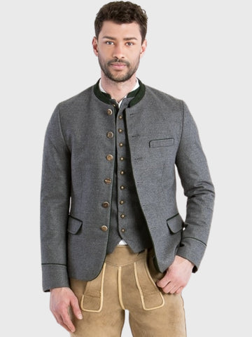 Mens Traditional Bavarian Wool Jacket in Grey