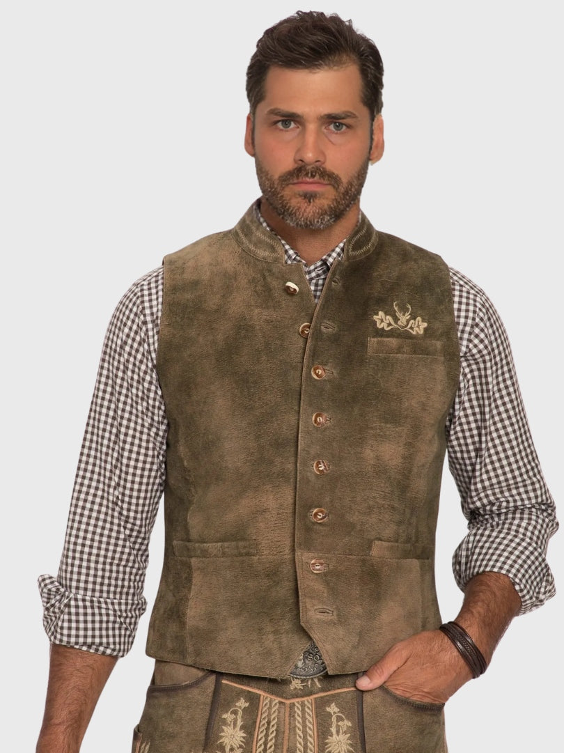 Moss Brown Suede German Oktoberfest Vest
