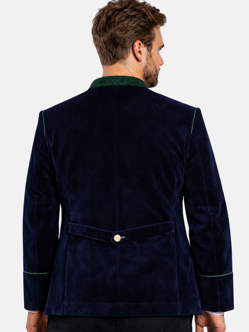Navy Blue Velvet Bavarian Jacket back view