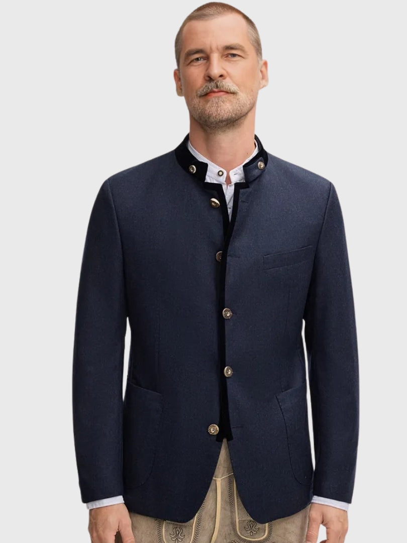 Navy Trachten Jacket with Black Velvet Collar