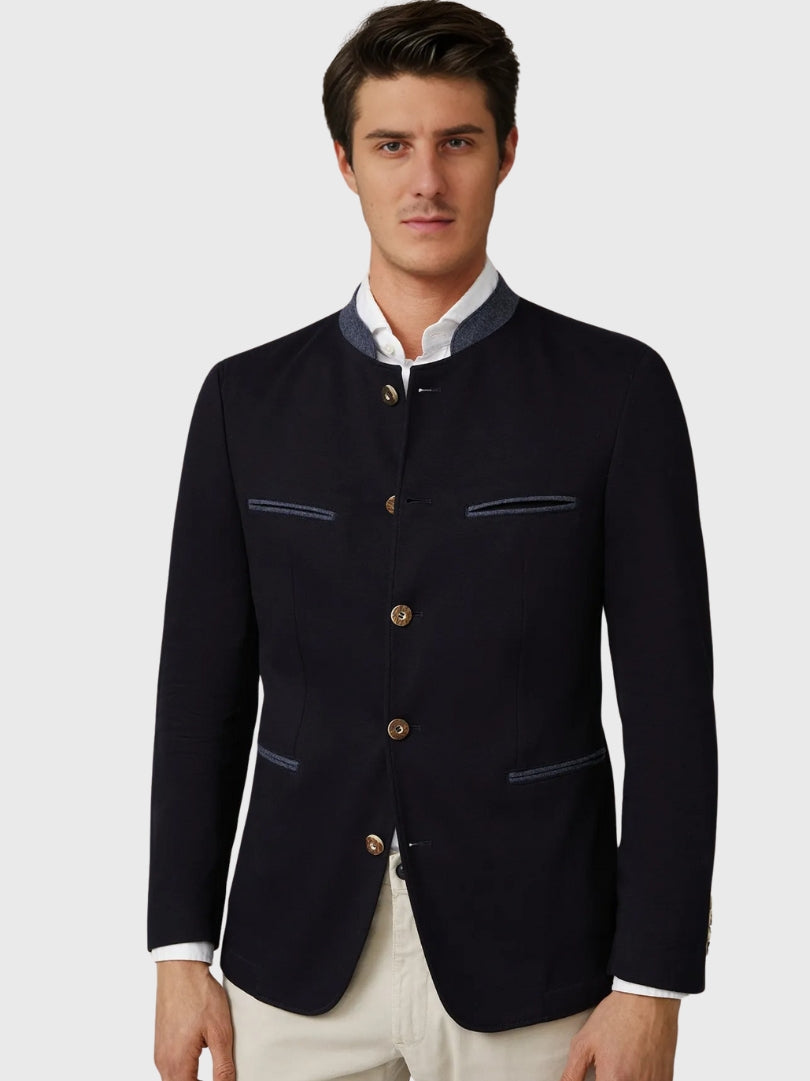 Navy Wool Bavarian Jacket with Blue Collar