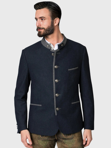 Navy Wool Bavarian Jacket with Grey Trim