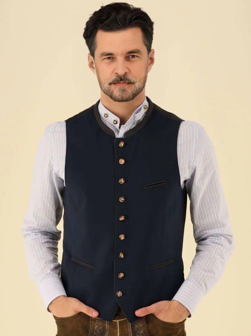 Navy Wool and Grey Collar Trachten Vest