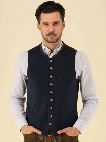Navy Wool and Grey Collar Trachten Vest