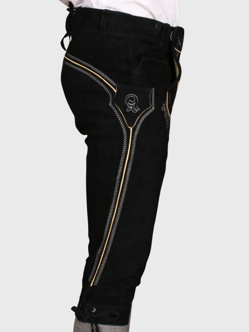 Mens Black Bavarian Suede Leather Bundhosen
