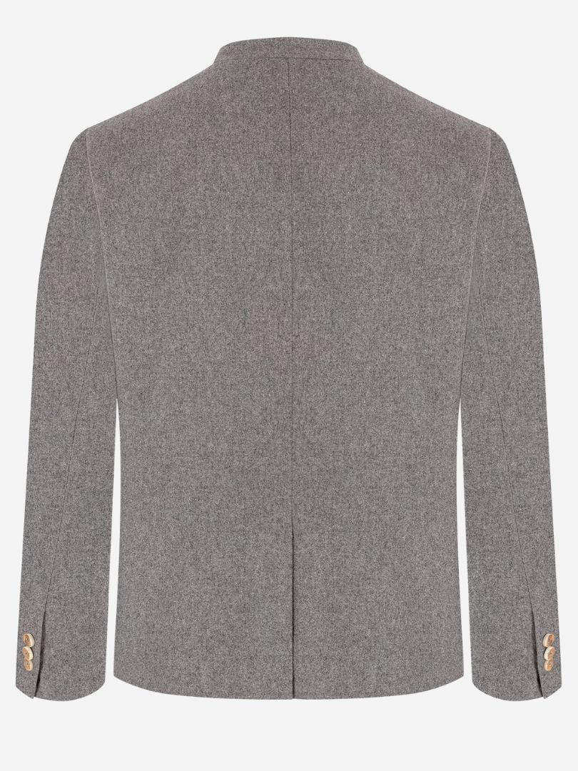 Luxury Men’s Grey Bavarian Trachten Jacket with Stand Collar and Wooden Buttons