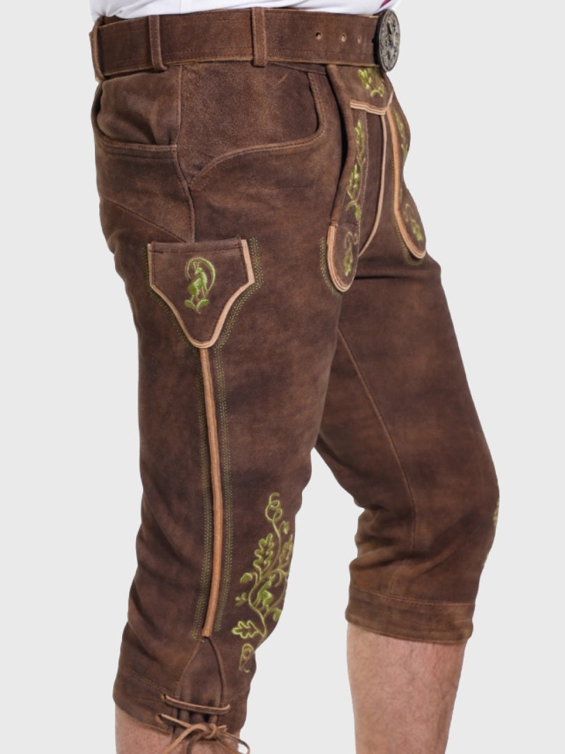 Traditional Brown Bundhosen with Green Embroidery