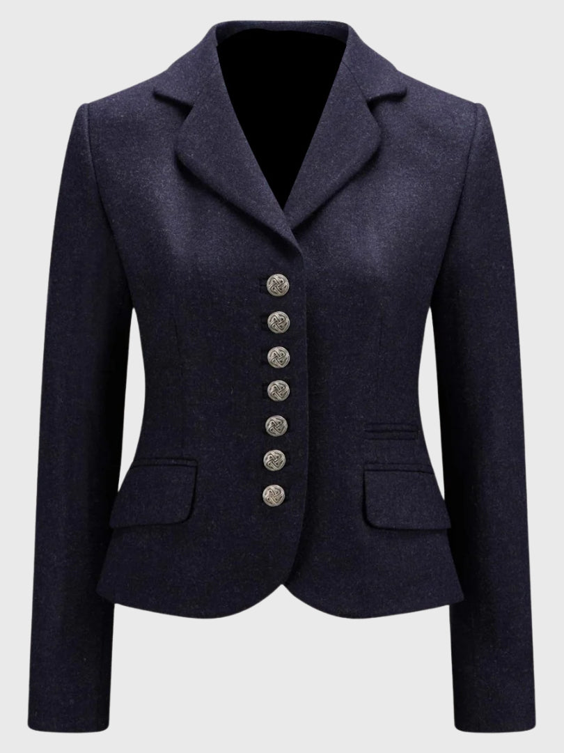 Premium Navy Wool Blend Tailored Jacket