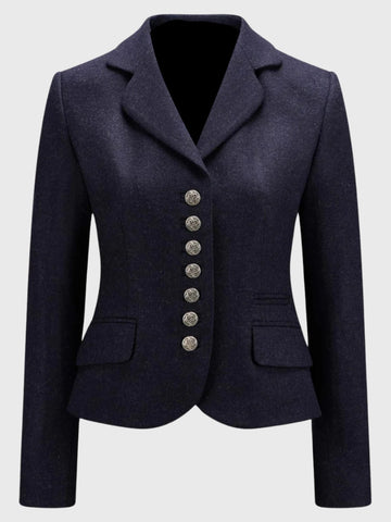 Premium Navy Wool Blend Tailored Jacket
