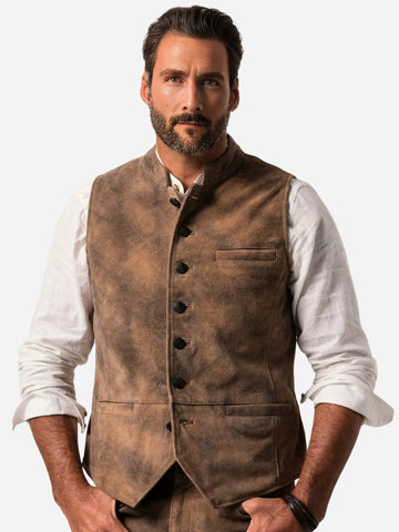 Rustic Brown Suede Bavarian Trachten Vest