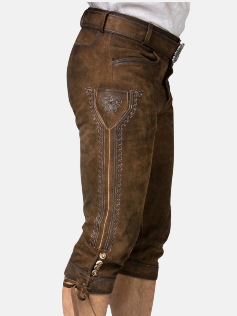 Rustic Brown Suede Bundhosen with Embroidery