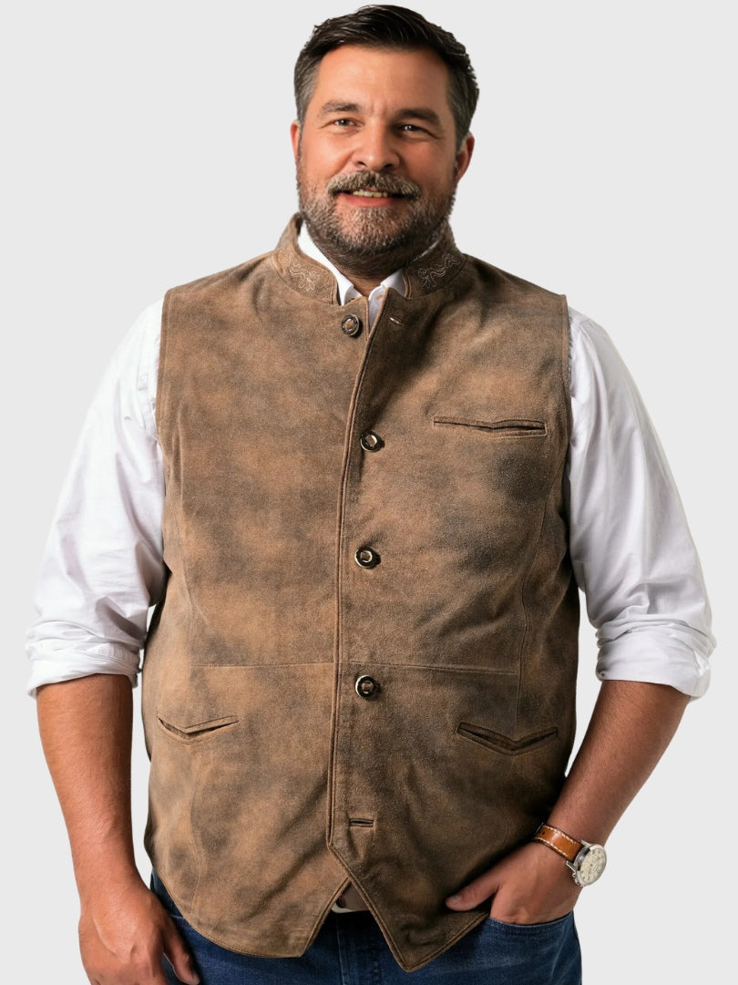 Rustic Tan Suede Bavarian Trachten Vest