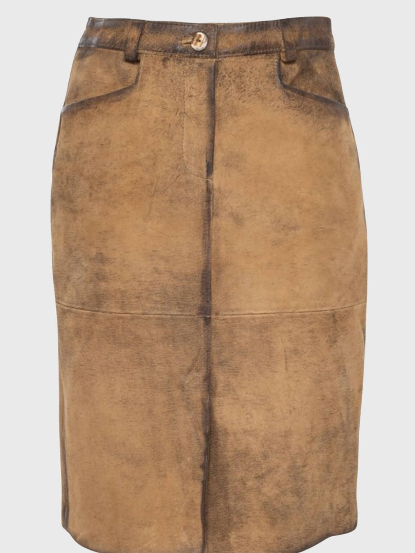 Womens Light Brown Bavarian Leather Skirt