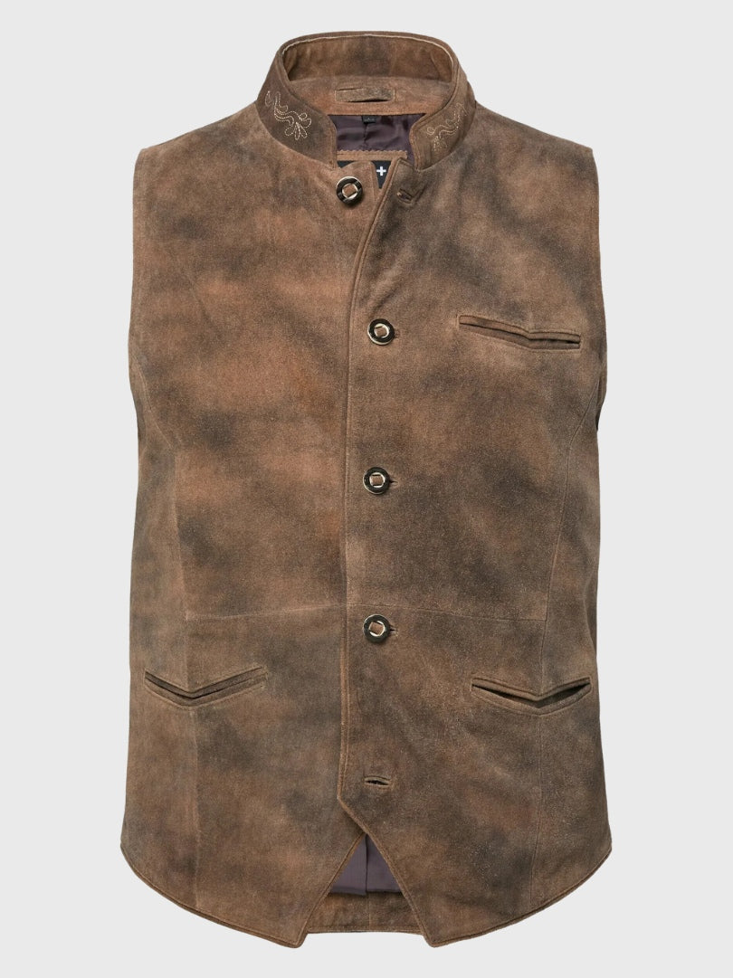 Rustic Tan Suede Bavarian Trachten Vest