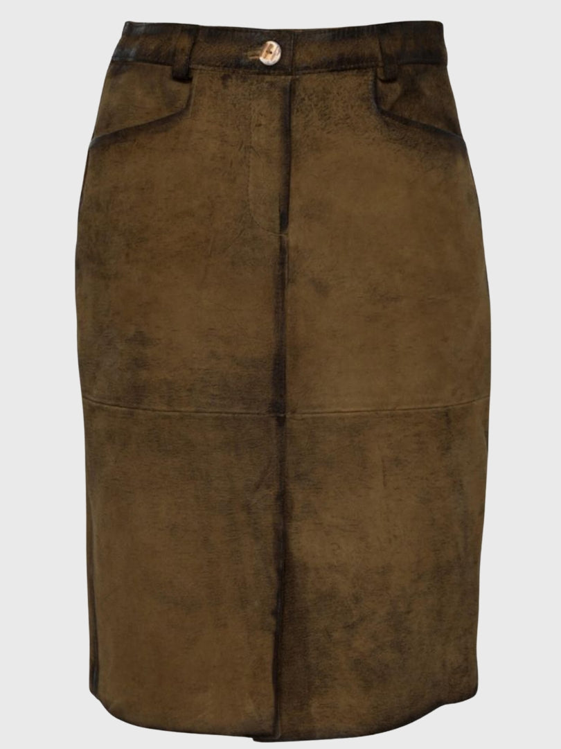 Womens Dark Brown Bavarian Leather Skirt