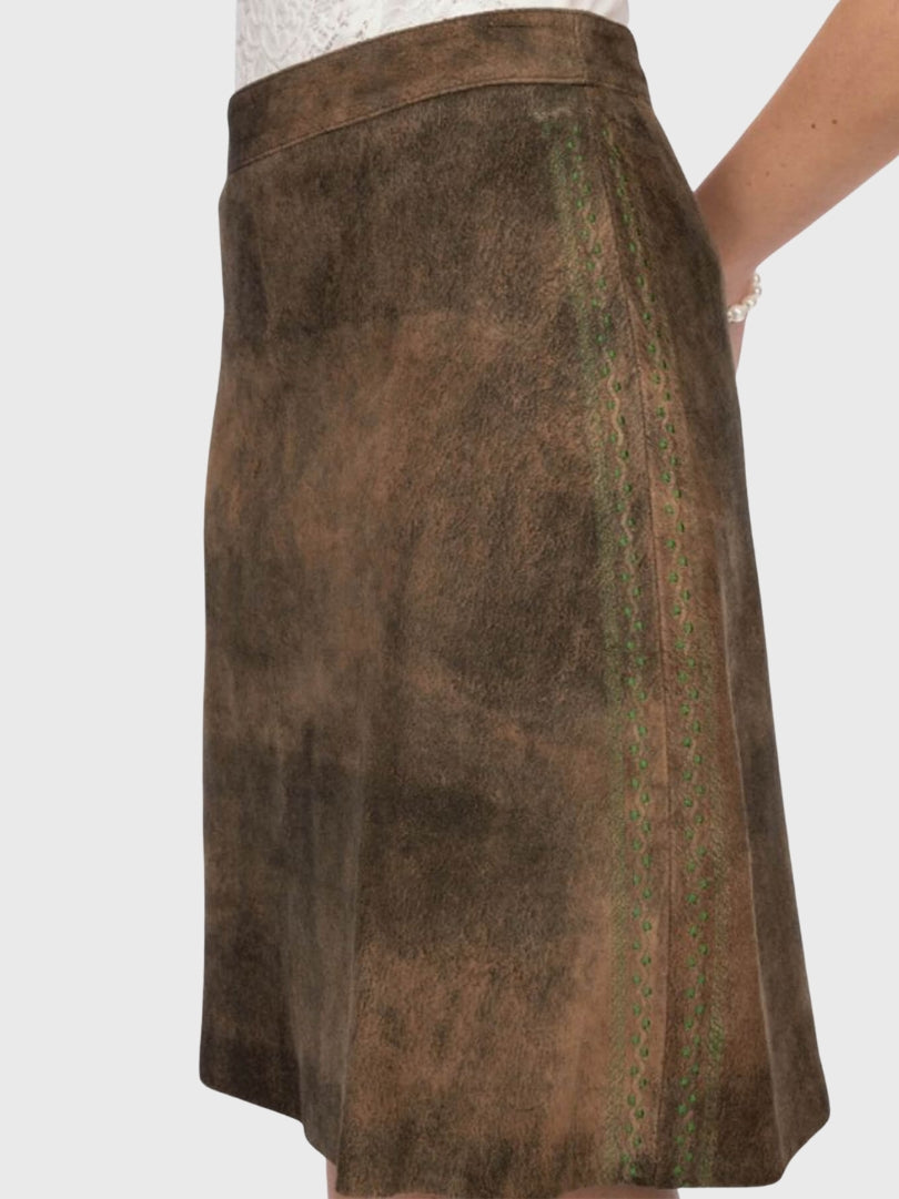 Womens Rustic Brown Bavarian Suede Skirt