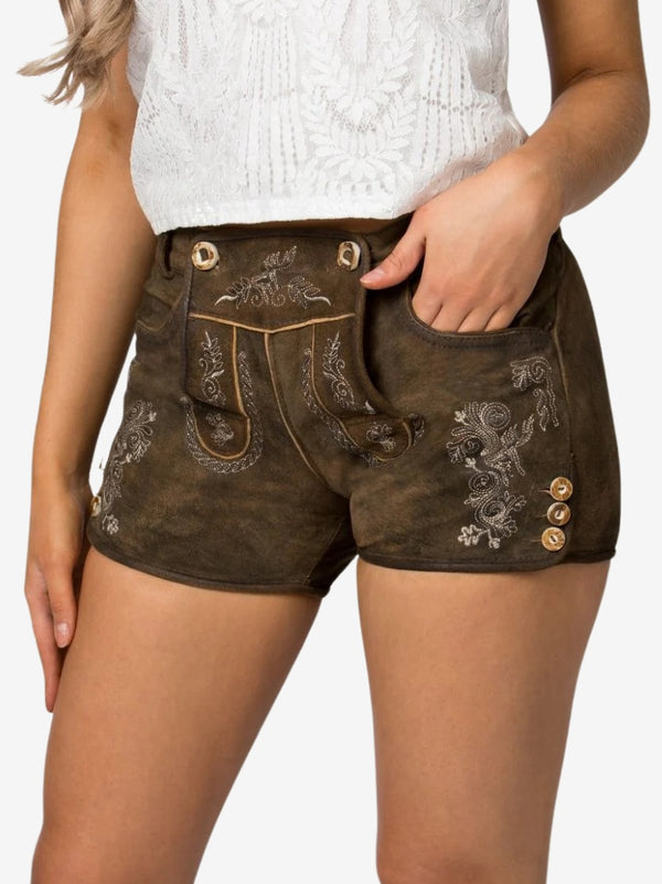 Traditional Bavarian Lederhosen Shorts for Women – Brown