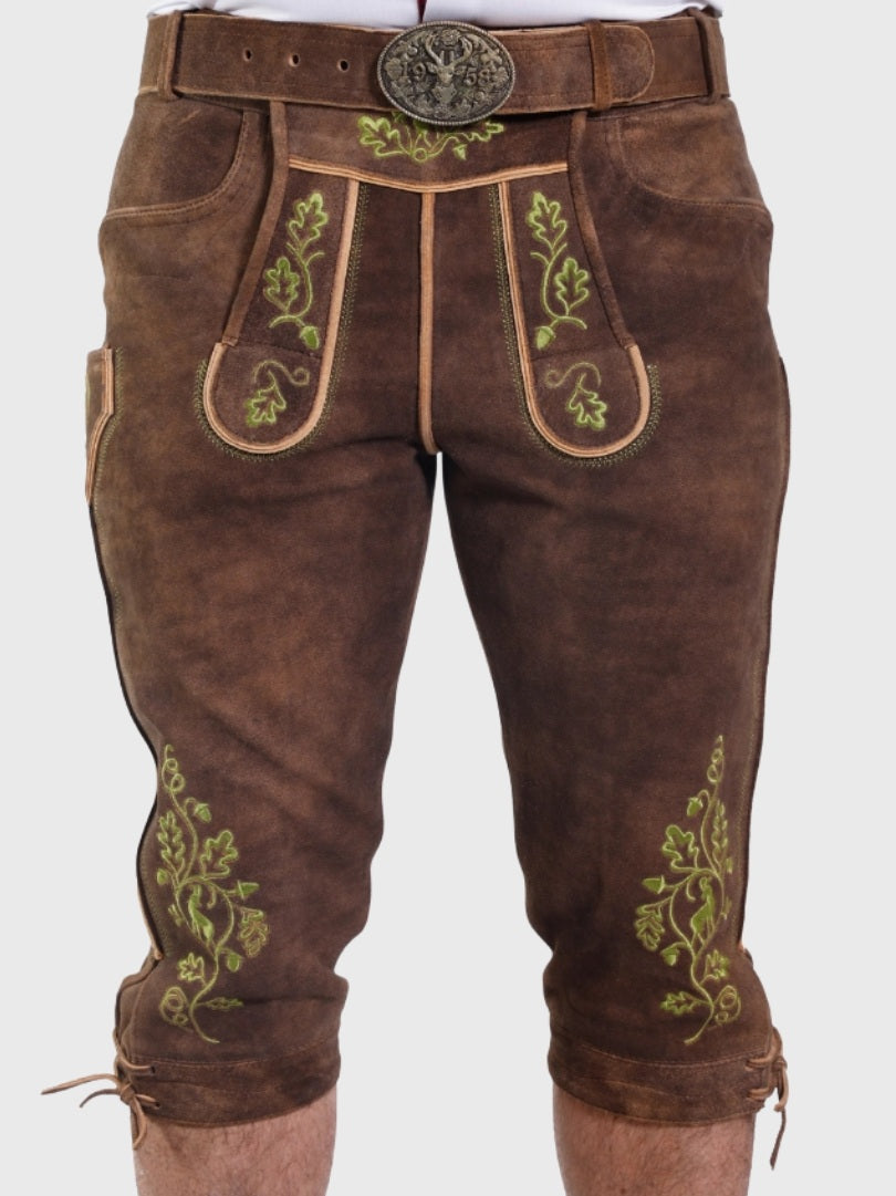 Traditional Brown Bundhosen with Green Embroidery