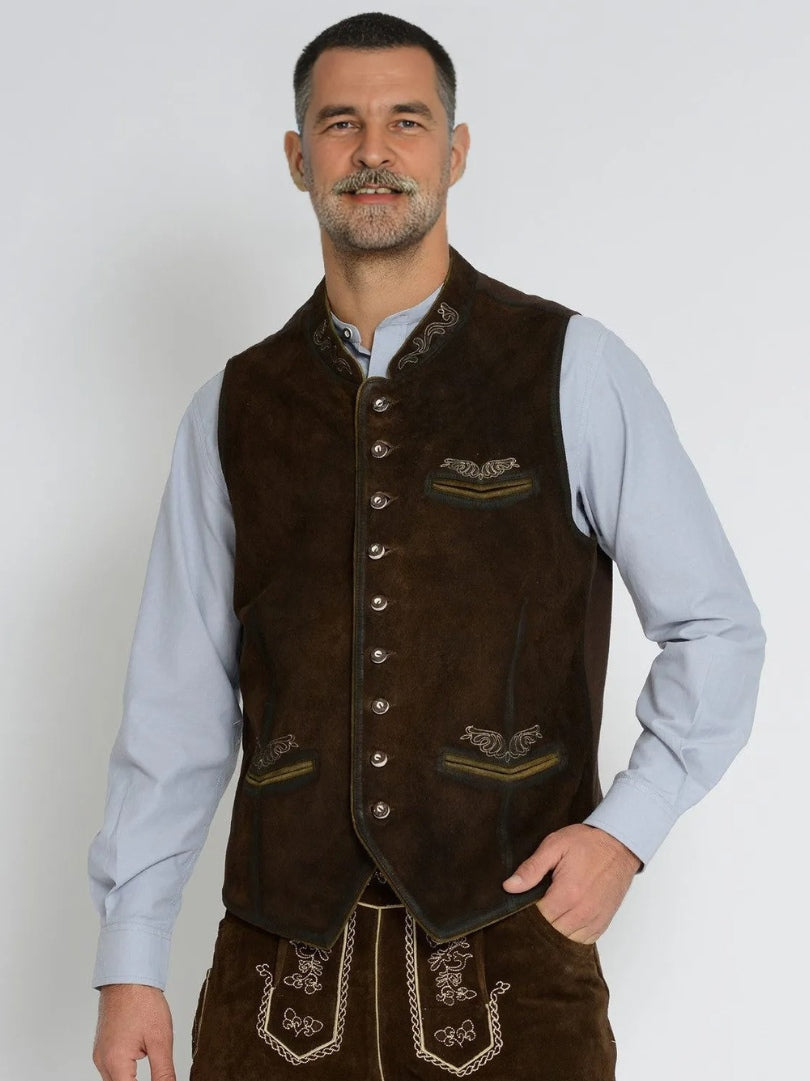 Traditional Dark Suede Bavarian Mens Vest