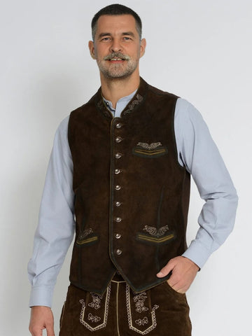 Traditional Dark Suede Bavarian Mens Vest
