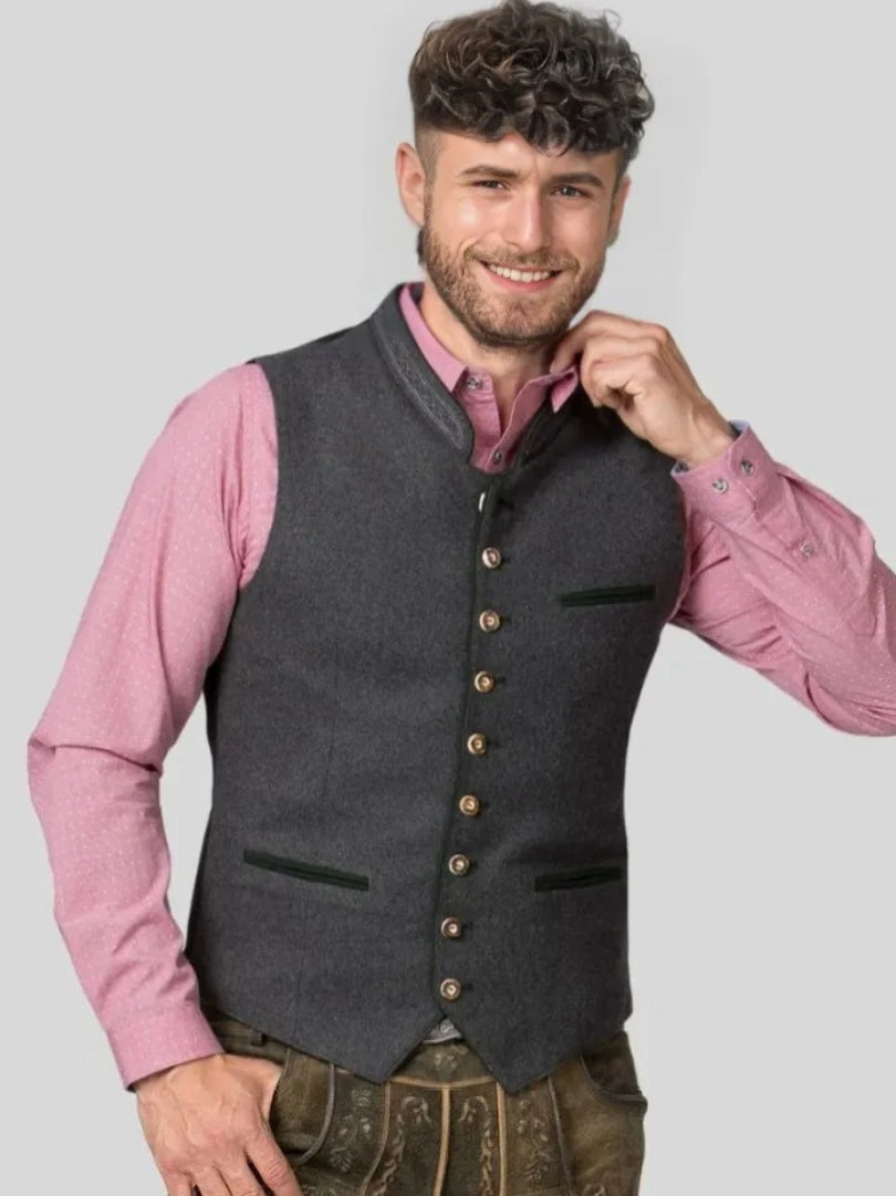 Traditional Grey Wool Bavarian Vest
