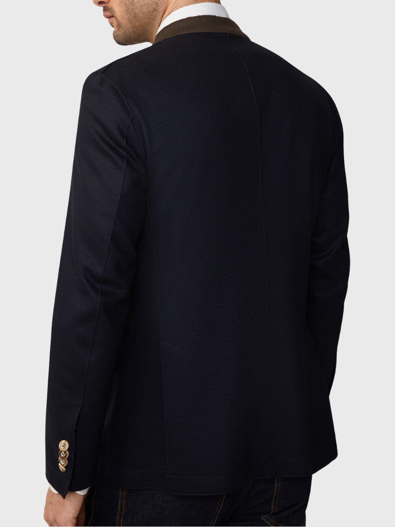 Navy Wool Bavarian Jacket with Brown Collar