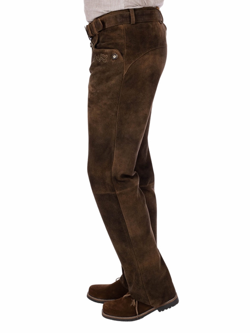 Traditional Oktoberfest Lederhosen pants in brown suede leather for men