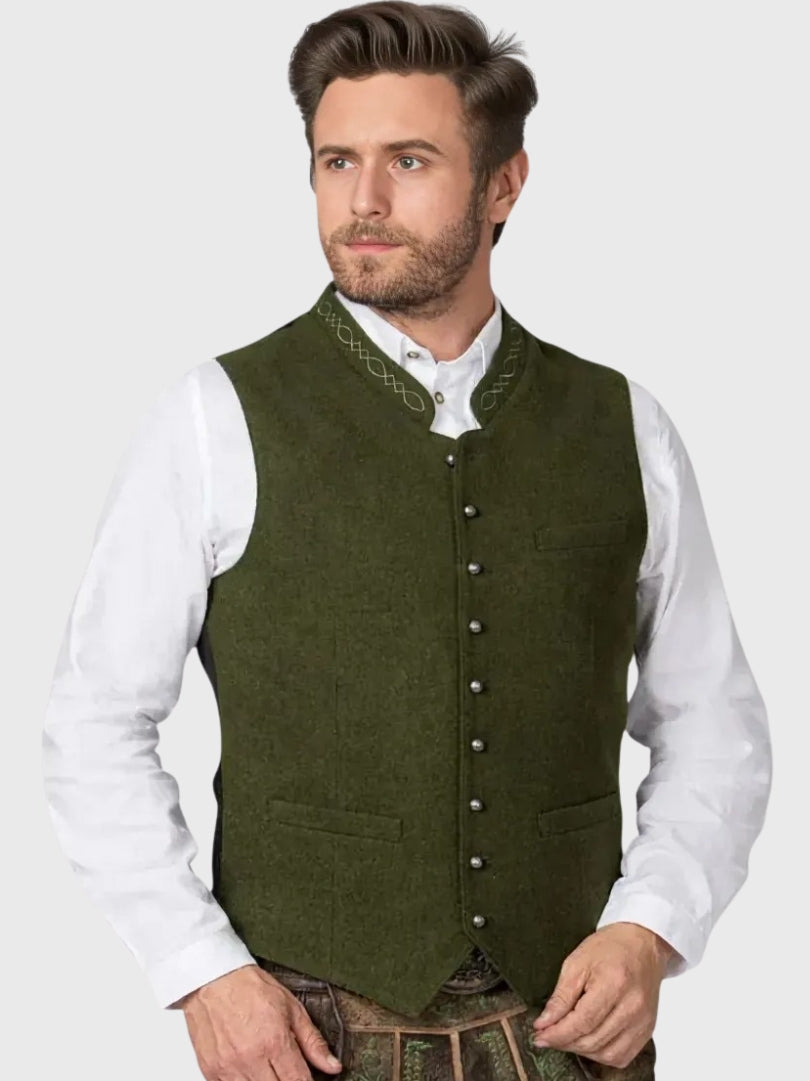 Traditional Olive Green Wool Trachten Vest