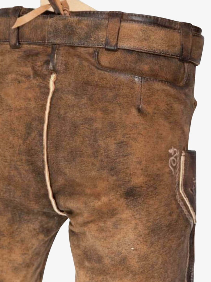 Mens Premium Plus Size Lederhosen in Distressed Brown Leather for Oktoberfest