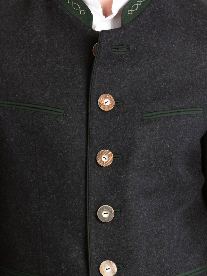 Black Wool Bavarian Jacket with Green Trim