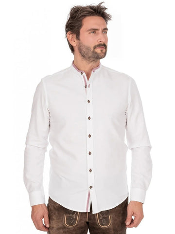 White Bavarian Shirt with Red Tipped Collar