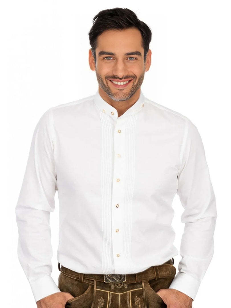 White Stand Collar Bavarian Mens Shirt