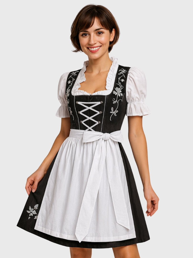 Womens Bavarian Dirndl Dress Black & White