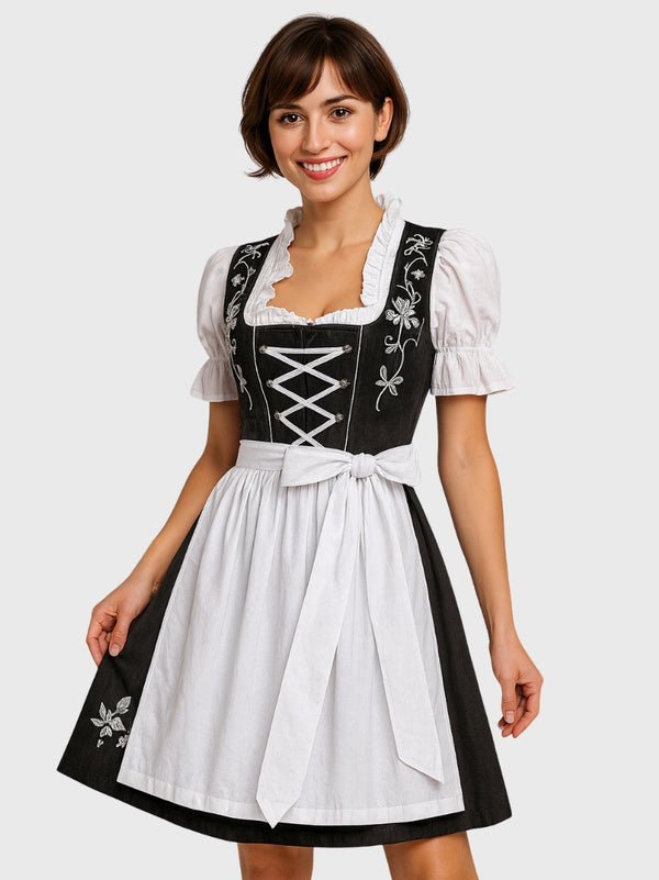 Womens Bavarian Dirndl Dress Black & White