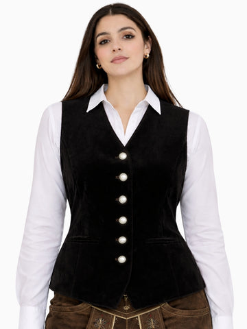 Premium Black Velvet Women Trachten Vest