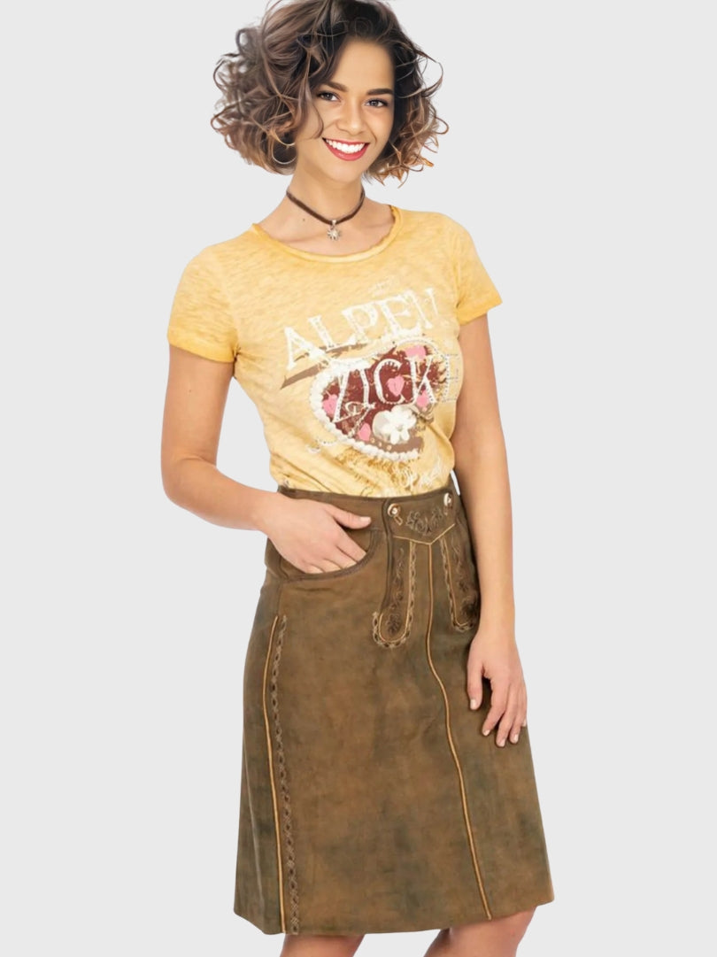 Womens Embroidered Bavarian Leather Skirt