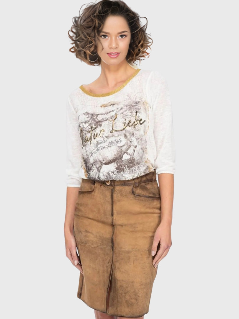 Womens Light Brown Bavarian Leather Skirt