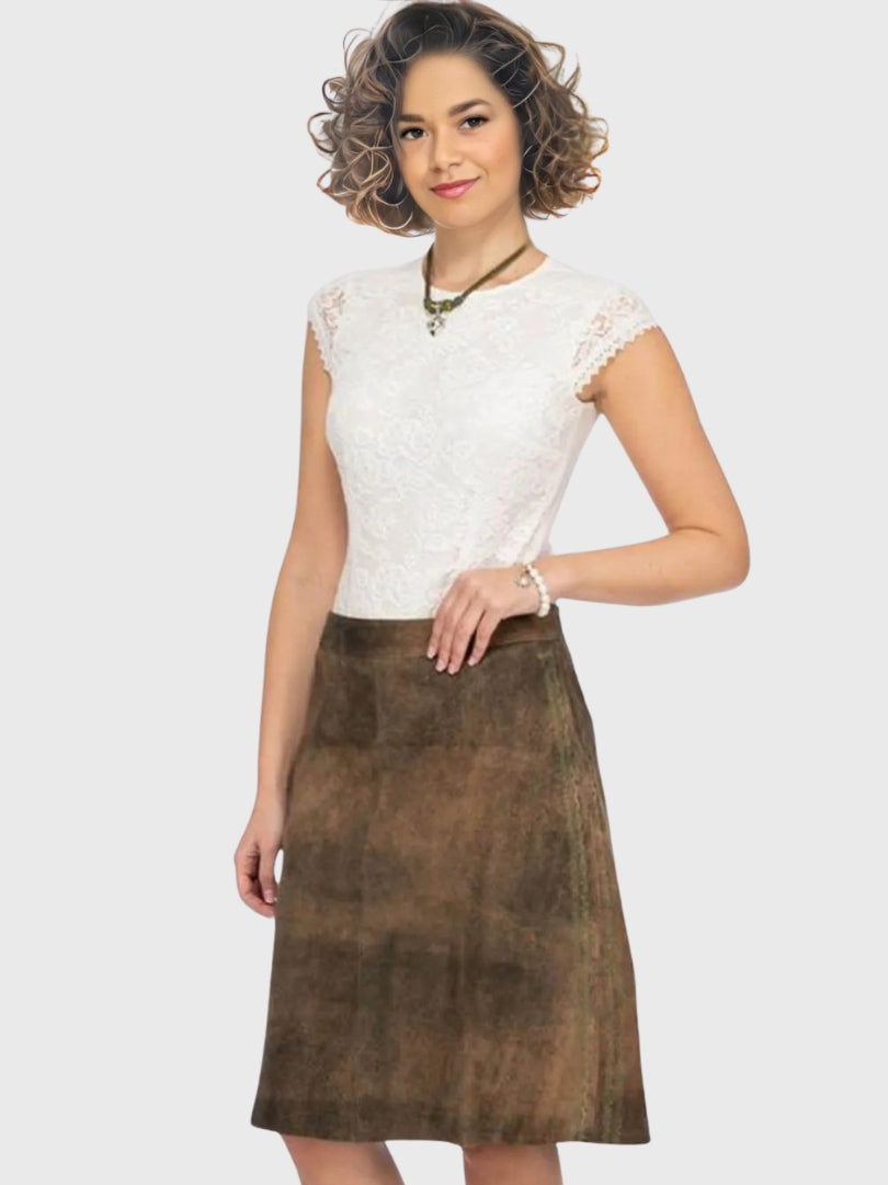 Womens Rustic Brown Bavarian Suede Skirt