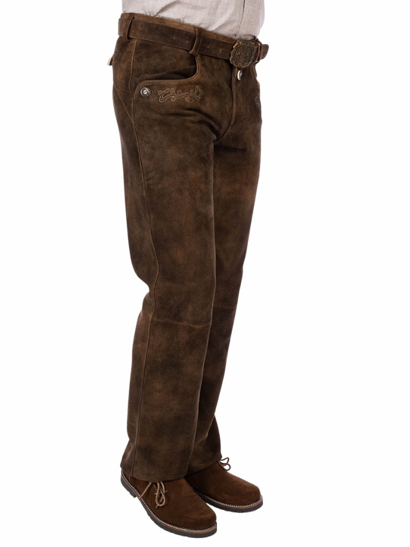 men’s suede Lederhosen pants with authentic German embroidery